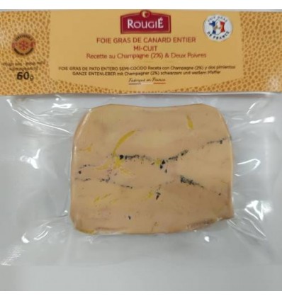 Foie Ànec Micuit Entier Xampany i 2 Pebres Rougié 60g